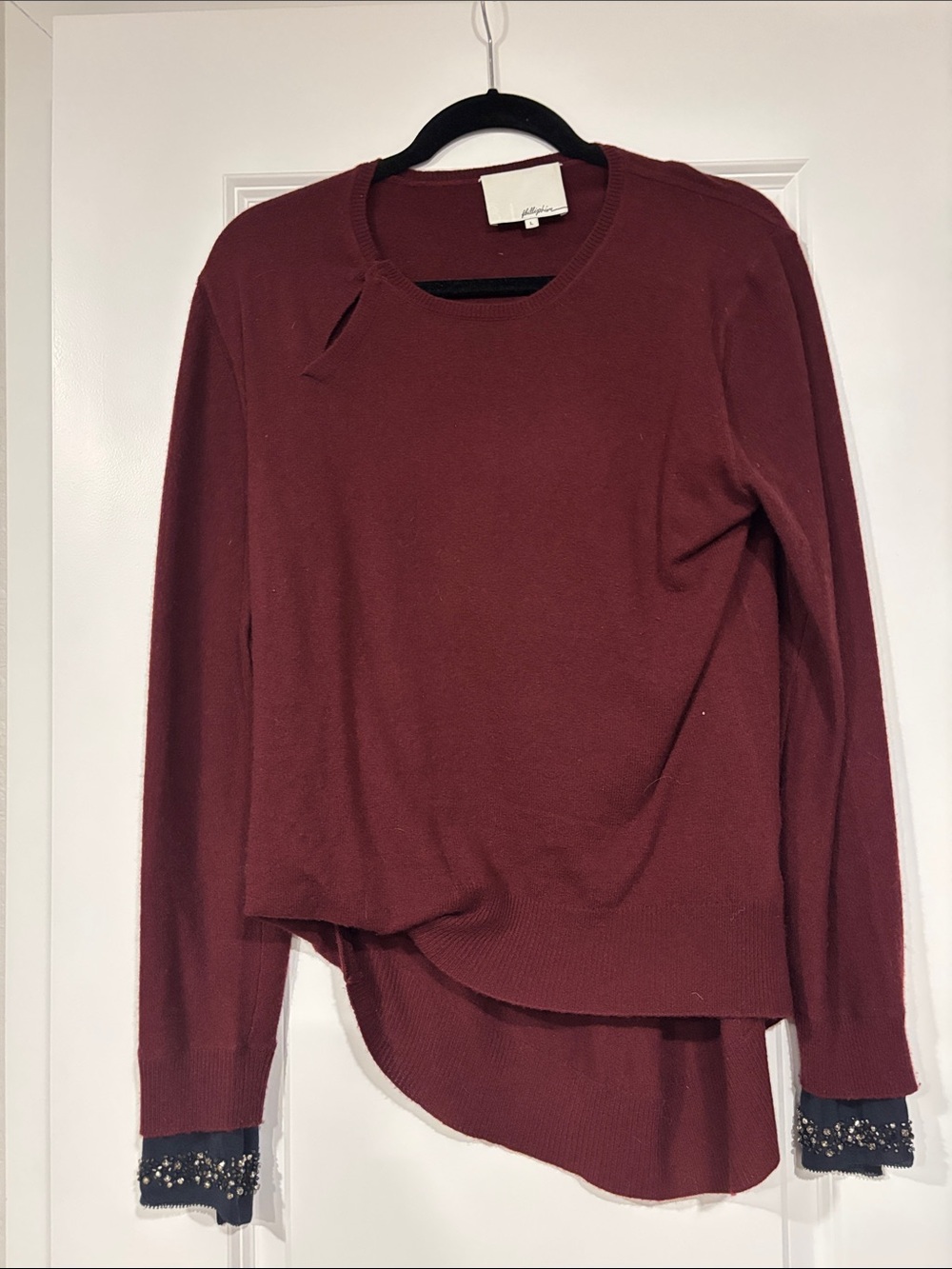 3.1 Phillip Lim Burgundy Asymmetrical Hem Knit Sweater